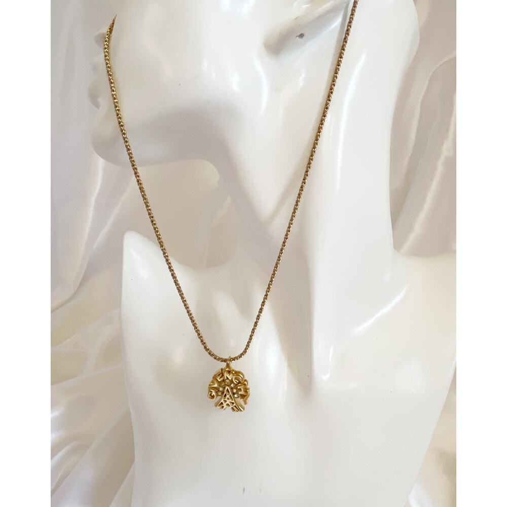 GIVENCHY Eiffel Tower Gold Necklace Vintage Accessory Pendant Logo Rhinestone - Picture 8 of 15